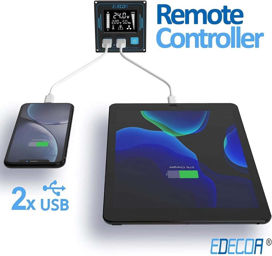 EDECOA inversor 12v 220v Onda Pura 2000w convertidor de Corriente con Mando  2X USB para Autocaravana para Coche Placa Solar Sistema de Aislamiento